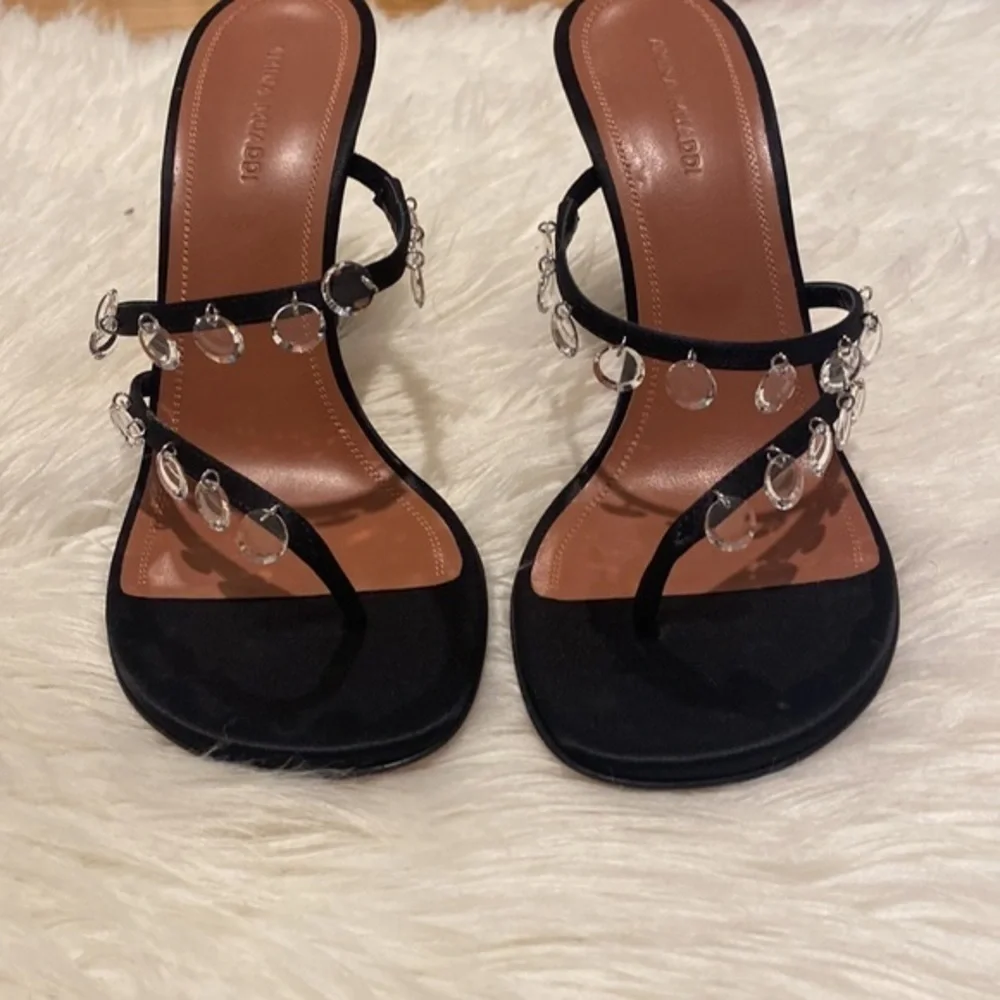 New Amina‎ Muaddi Tina Satin Crystal Charm sandals size 37.5EU
